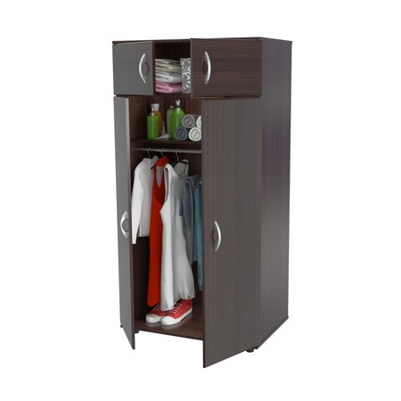 INVAL Armoire/Wardrobe 31.5 in W x 18.3 in D x 63 in H in Espresso AM-2823